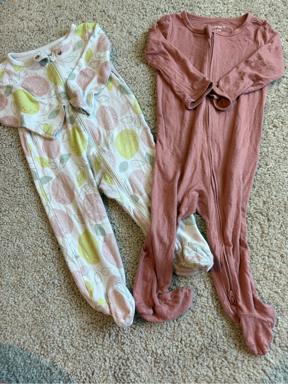 Carter's Dusty Pink Solid and Pastel Fruit-Print Footed One-Pieces - 2 Pack